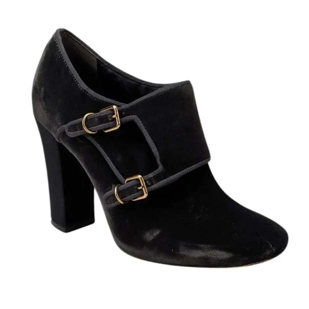 Tory Burch Carley Velvet Monk Strap Booties $395 Size 7.5M   S3984